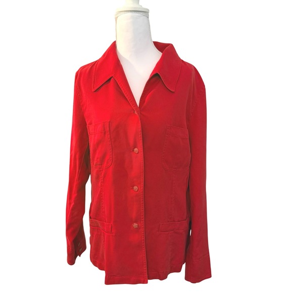 Dana B. and Karen Jackets & Blazers - Dana B. and Karen Shirt Jacket Womens 12 Coral Red Button Up 100% Silk Shacket
